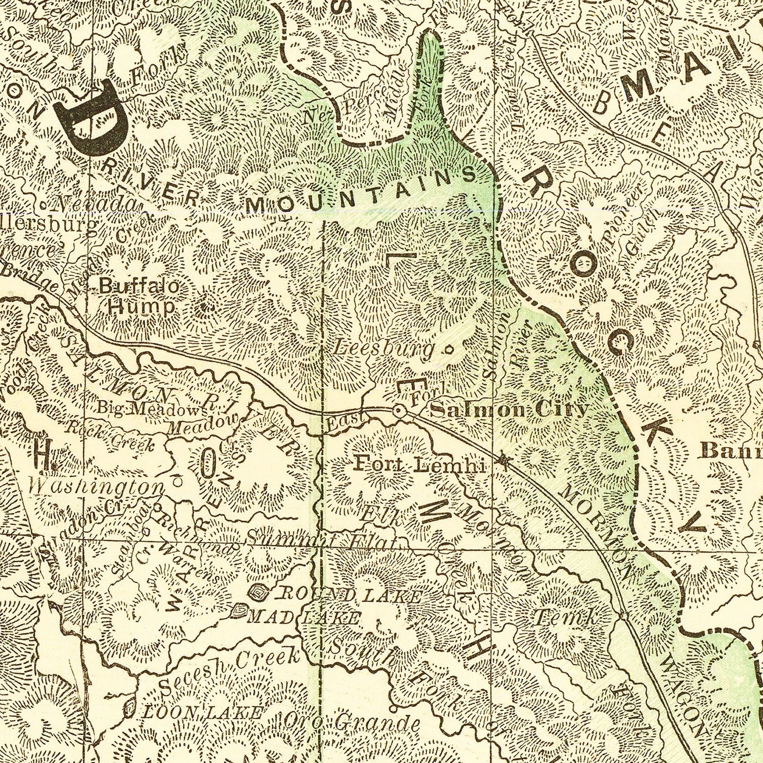 Restored historic details from the 1884 state map of County, Idaho