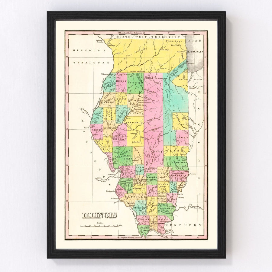 Illinois Vintage Map 1826