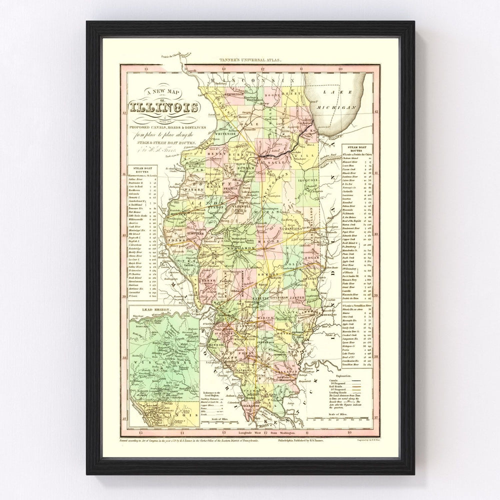 Illinois Vintage Map 1836