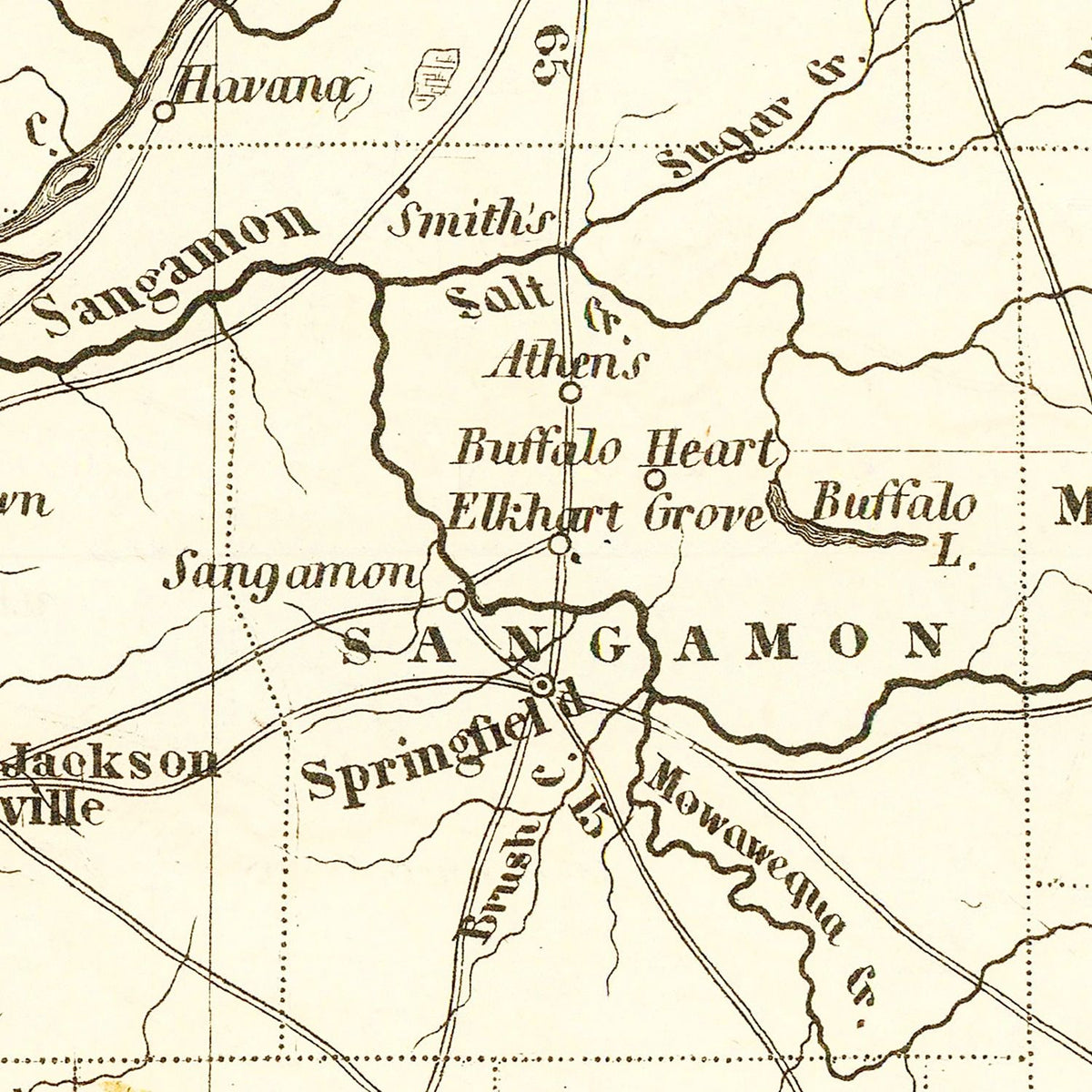 Restored historic details from the 1845 state map of County, Illinois