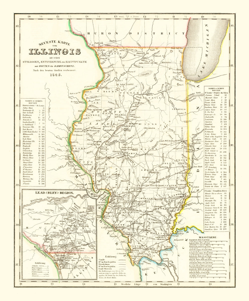 Vintage Map of Illinois 1845 print style example