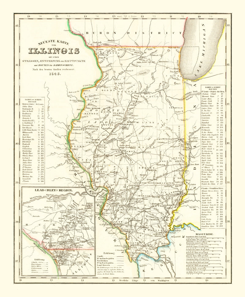 Size comparison using Vintage Map of Illinois 1845