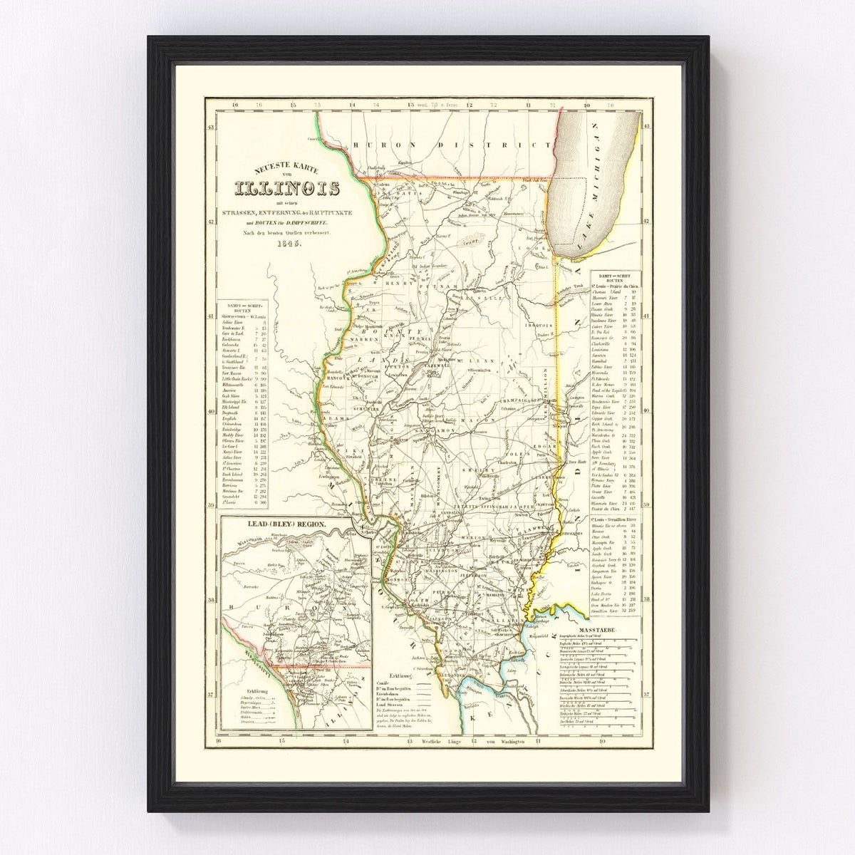 Illinois Vintage Map 1845
