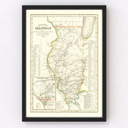 Illinois Vintage Map 1845