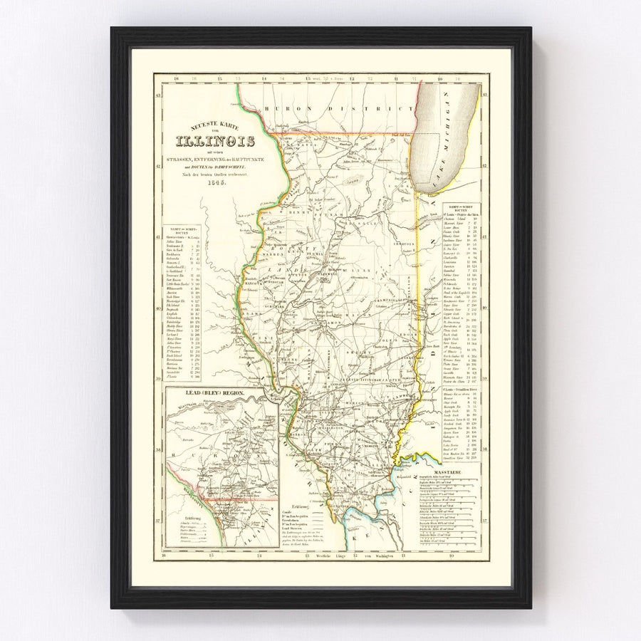 Illinois Vintage Map 1845