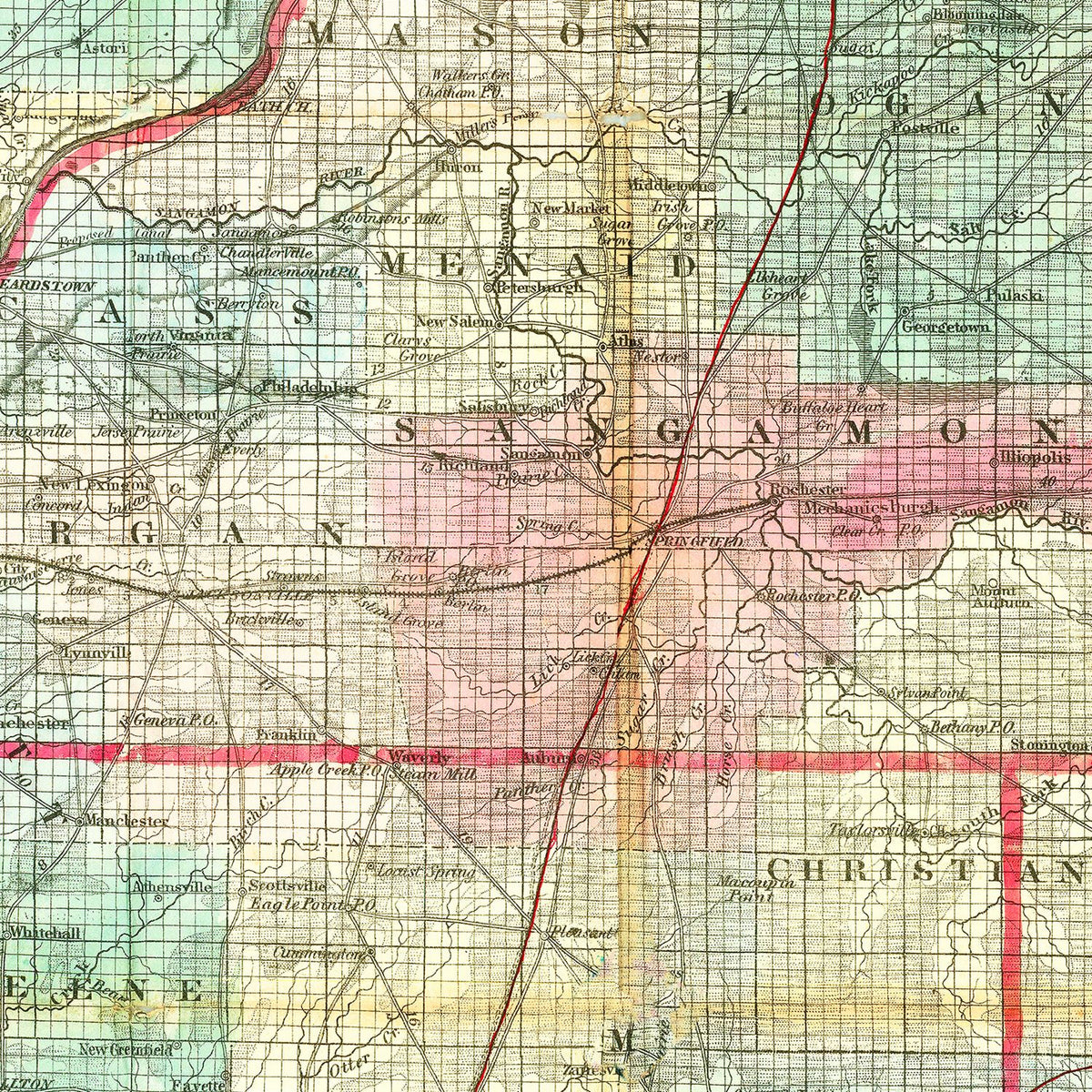 Restored historic details from the 1852 state map of County, Illinois