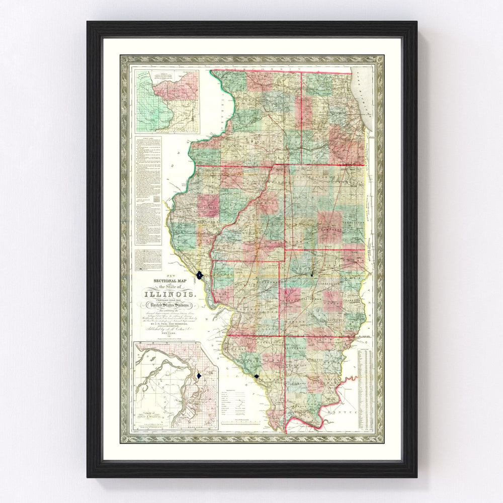 Illinois Vintage Map 1852