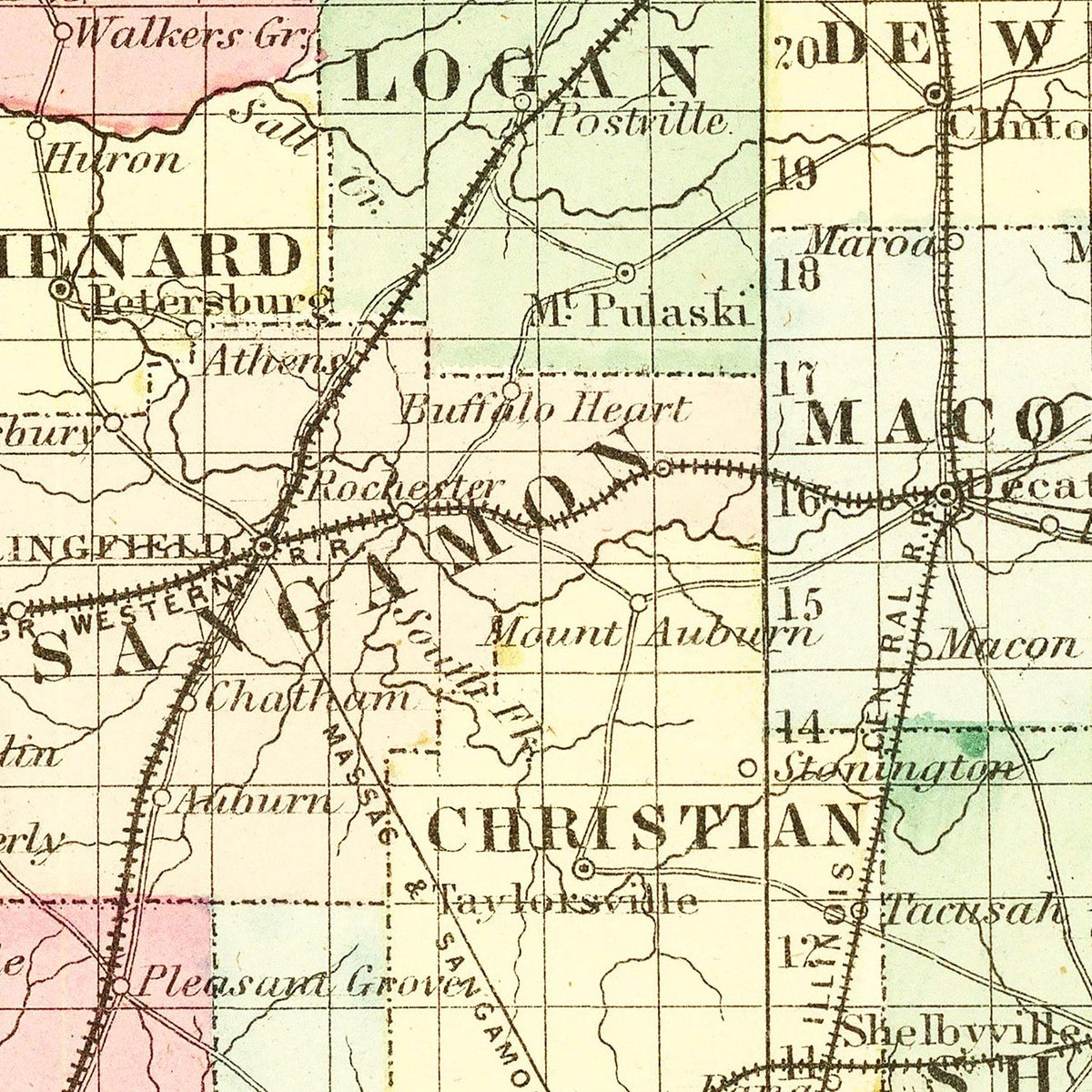 Restored historic details from the 1855 state map of County, Illinois