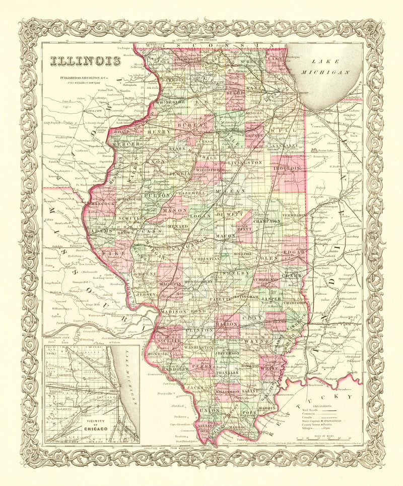 Size comparison using Vintage Map of Illinois 1855