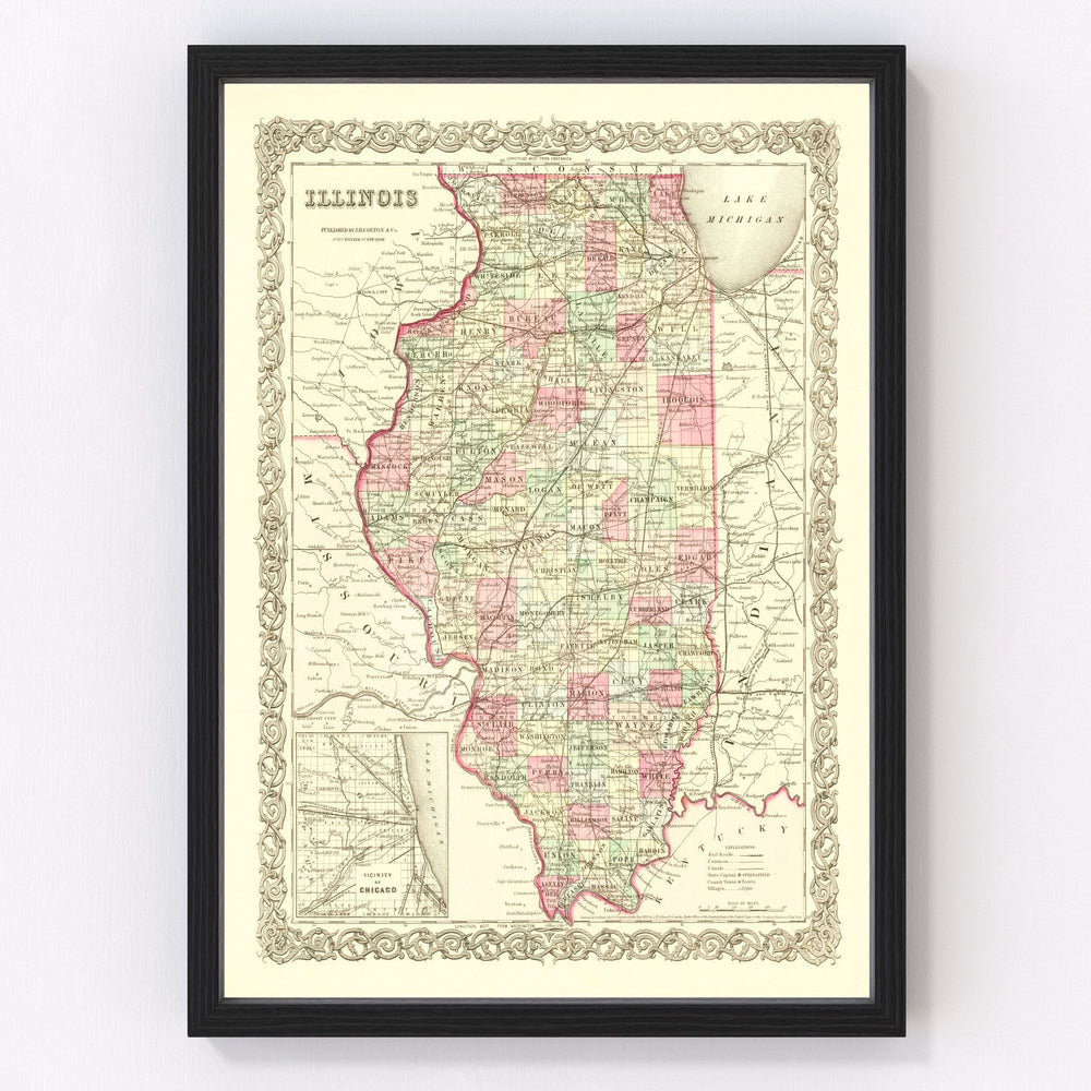 Illinois Vintage Map 1855