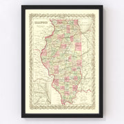 Illinois Vintage Map 1855