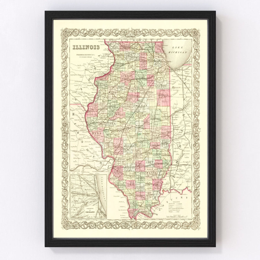 Illinois Vintage Map 1855