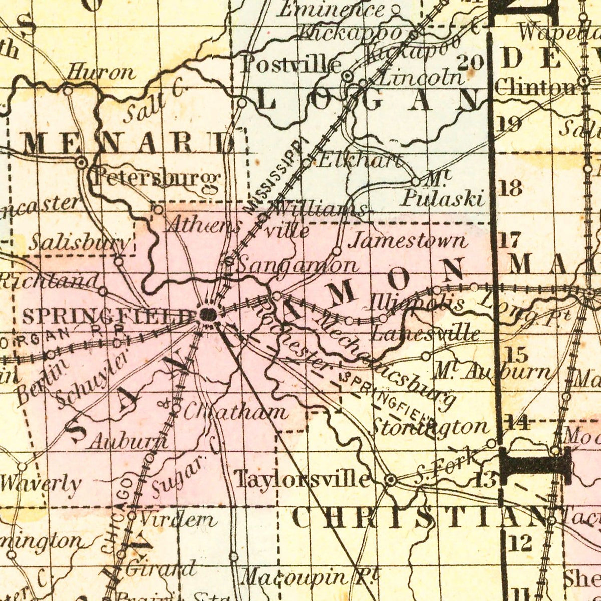 Restored historic details from the 1857 state map of County, Illinois