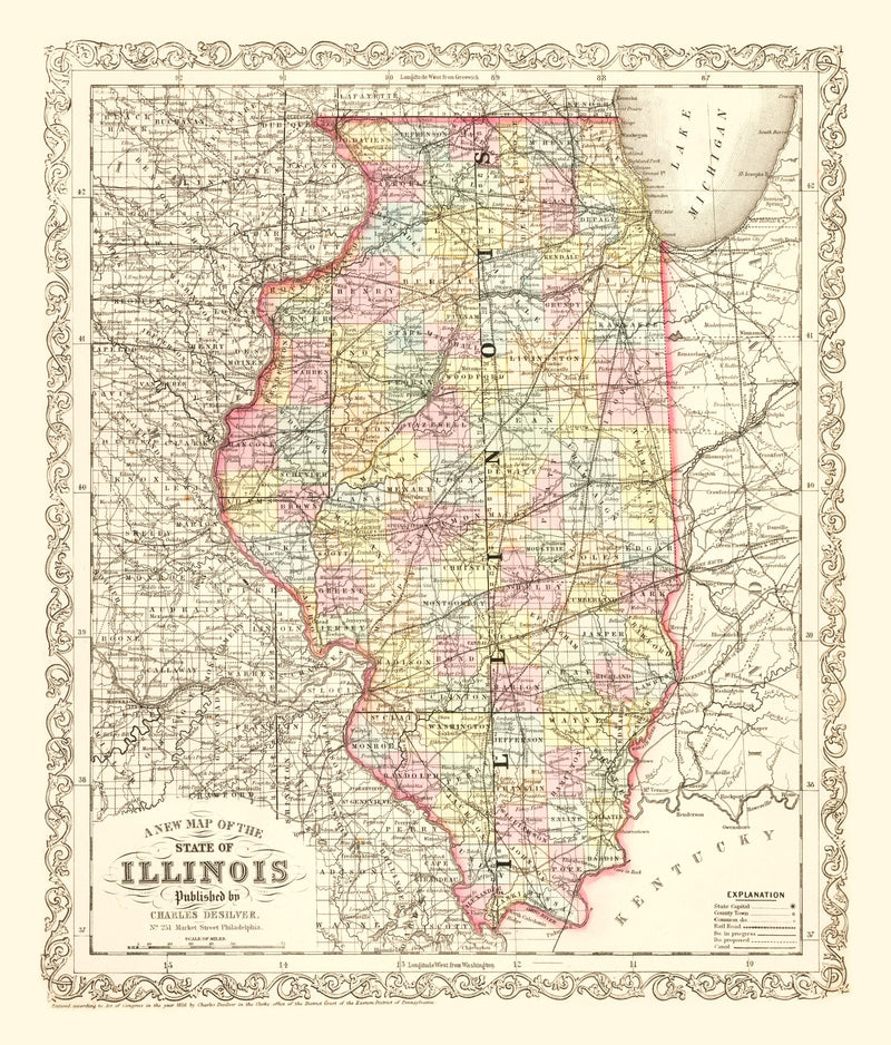 Size comparison using Vintage Map of Illinois 1857