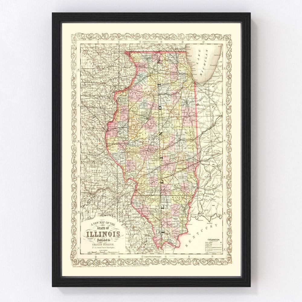 Illinois Vintage Map 1857