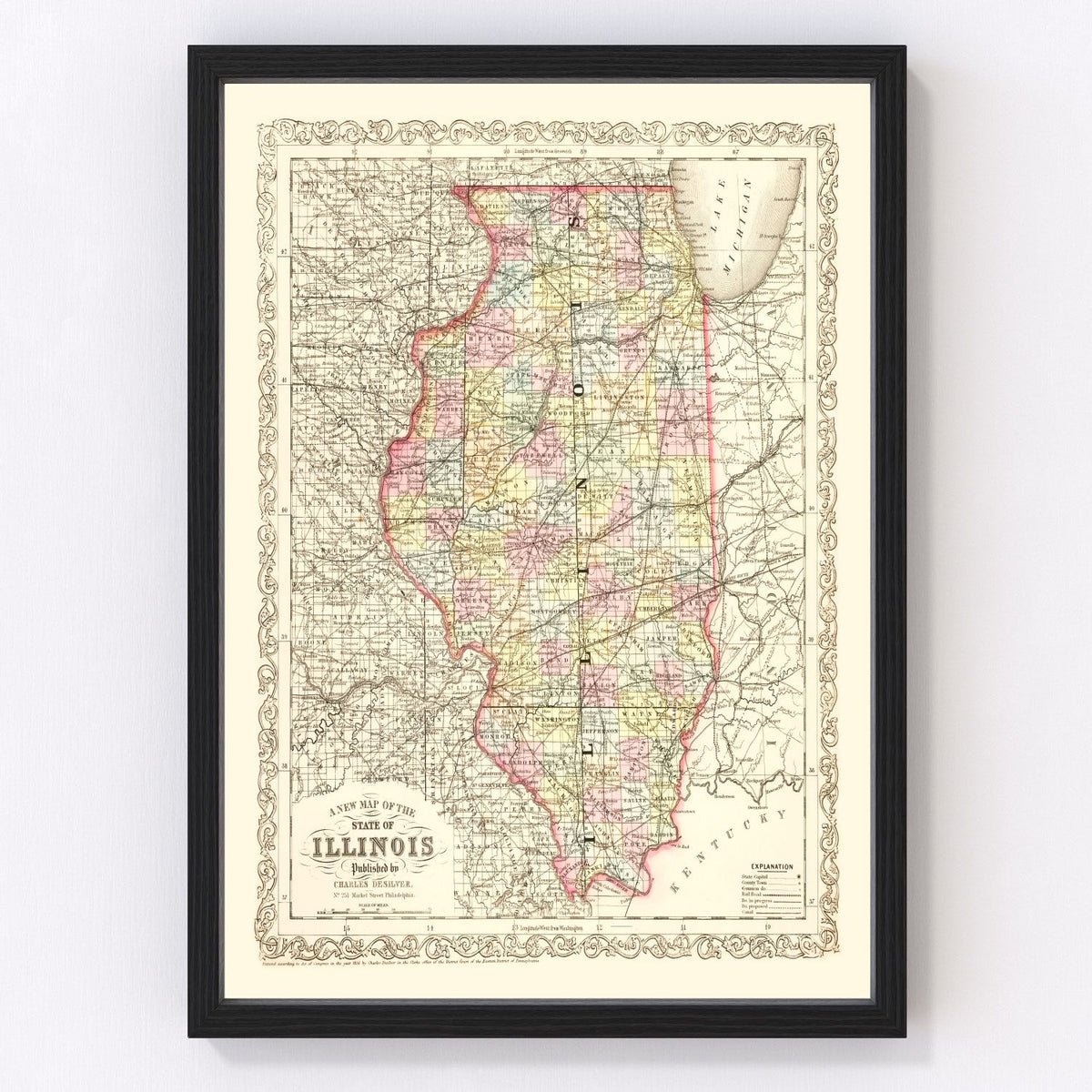 Illinois Vintage Map 1857