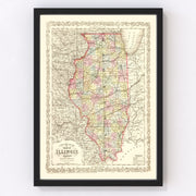 Illinois Vintage Map 1857