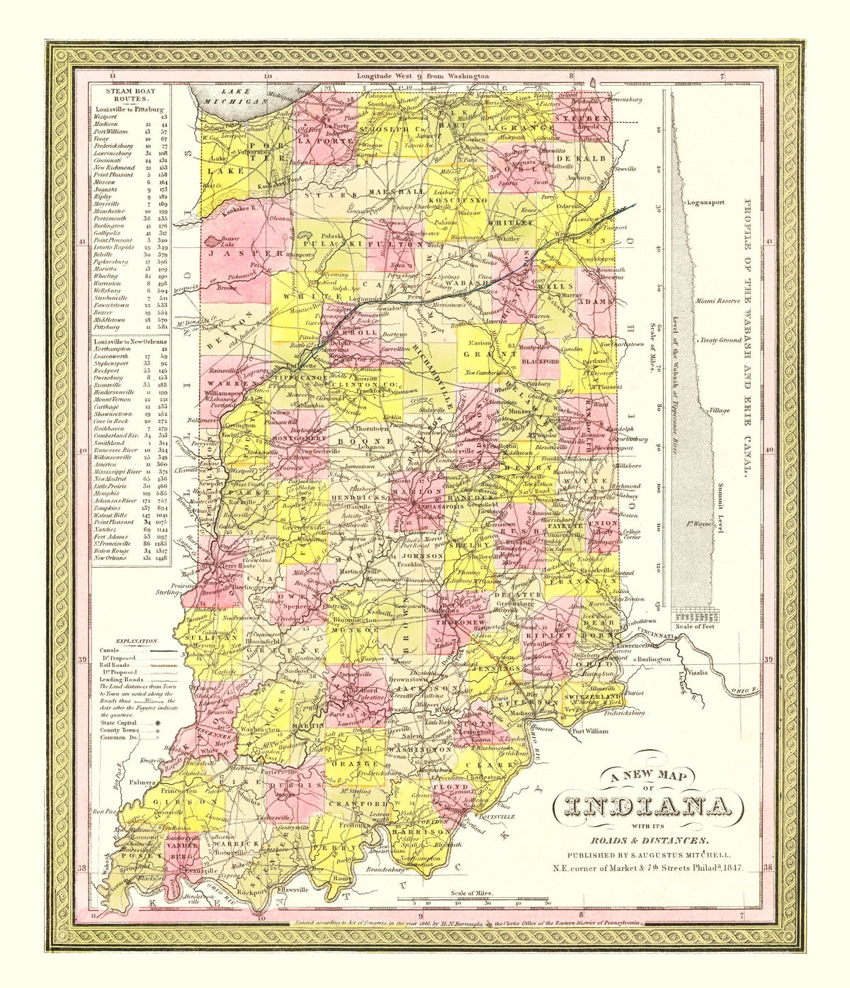 Preview of Vintage Map of Indiana 1847