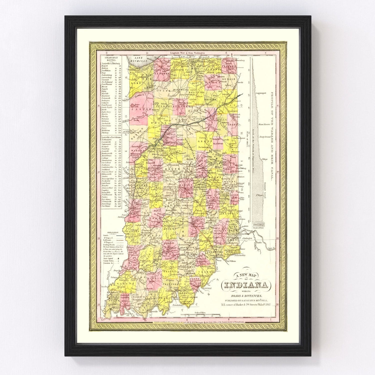 Indiana Vintage Map 1847