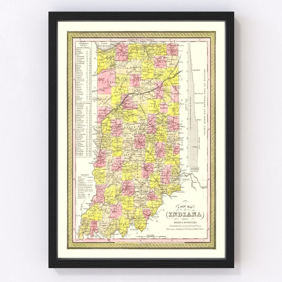 Indiana Vintage Map 1847