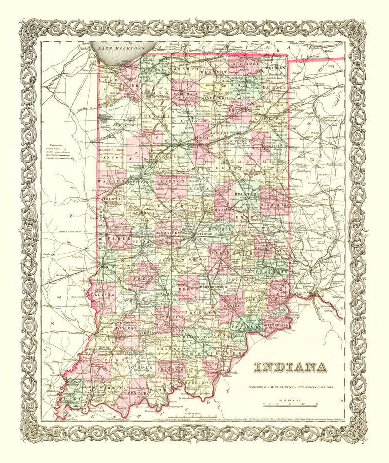 Size comparison using Vintage Map of Indiana 1855