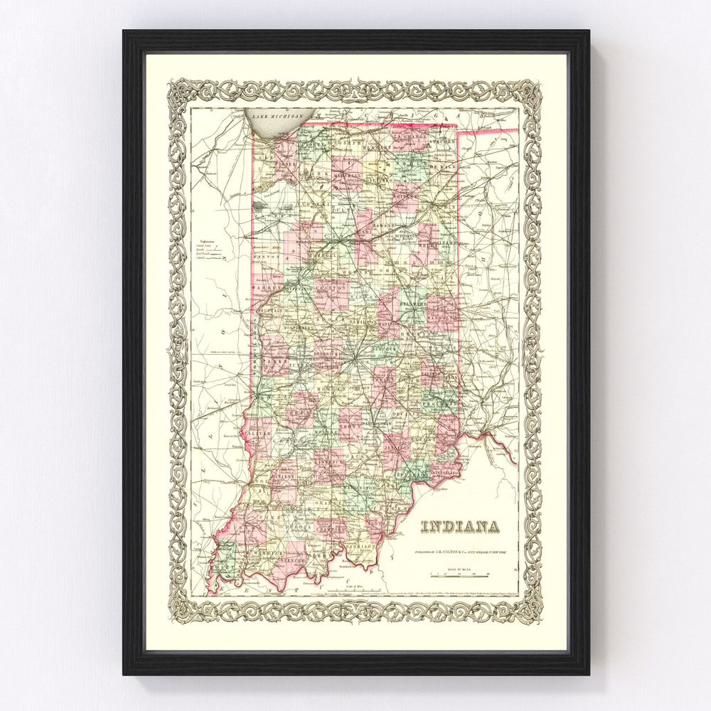 Indiana Vintage Map 1855