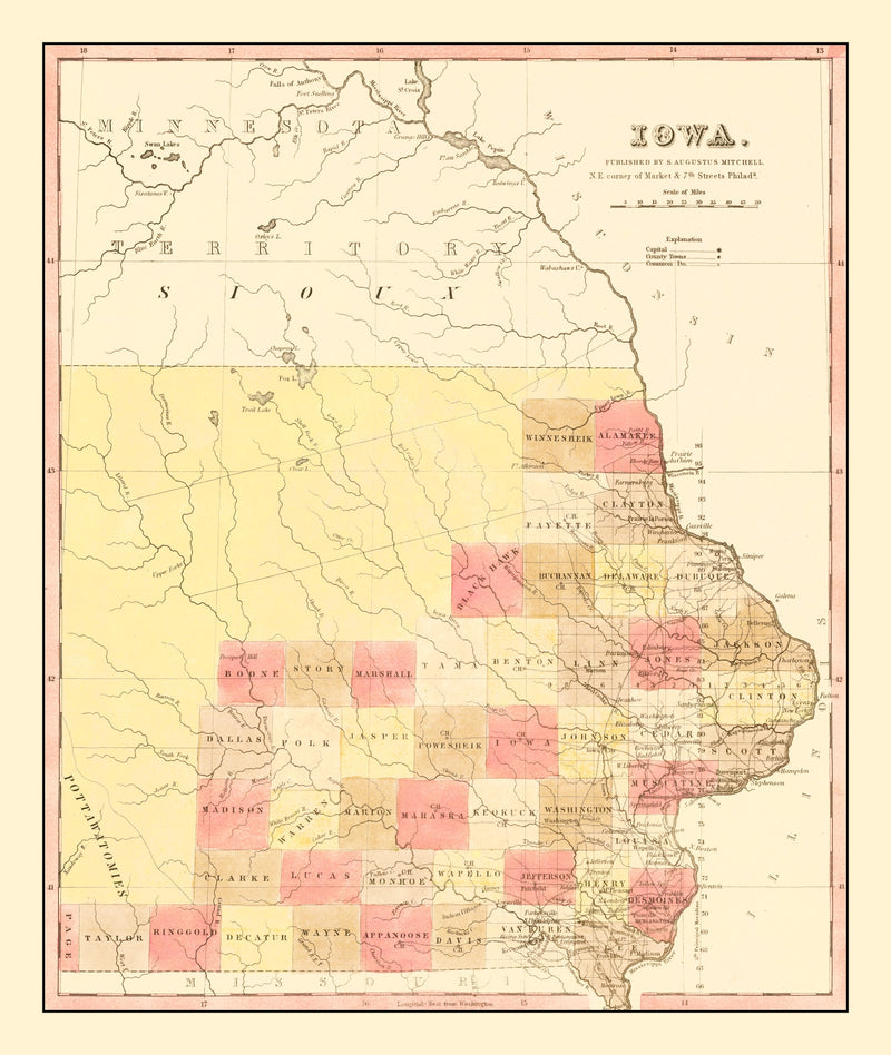 Size comparison using Vintage Map of Iowa 1849