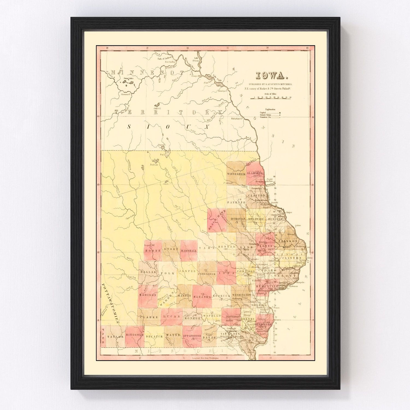 Iowa Vintage Map 1849