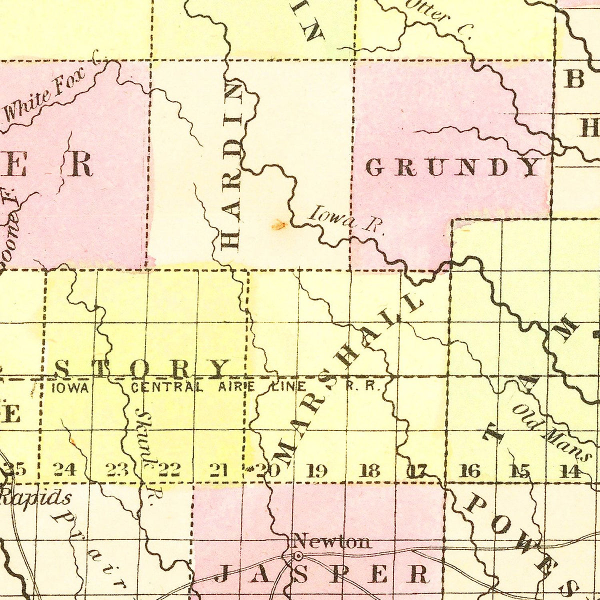Restored historic details from the 1855 state map of County, Iowa