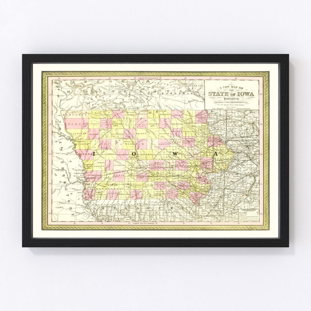 Iowa Vintage Map 1855