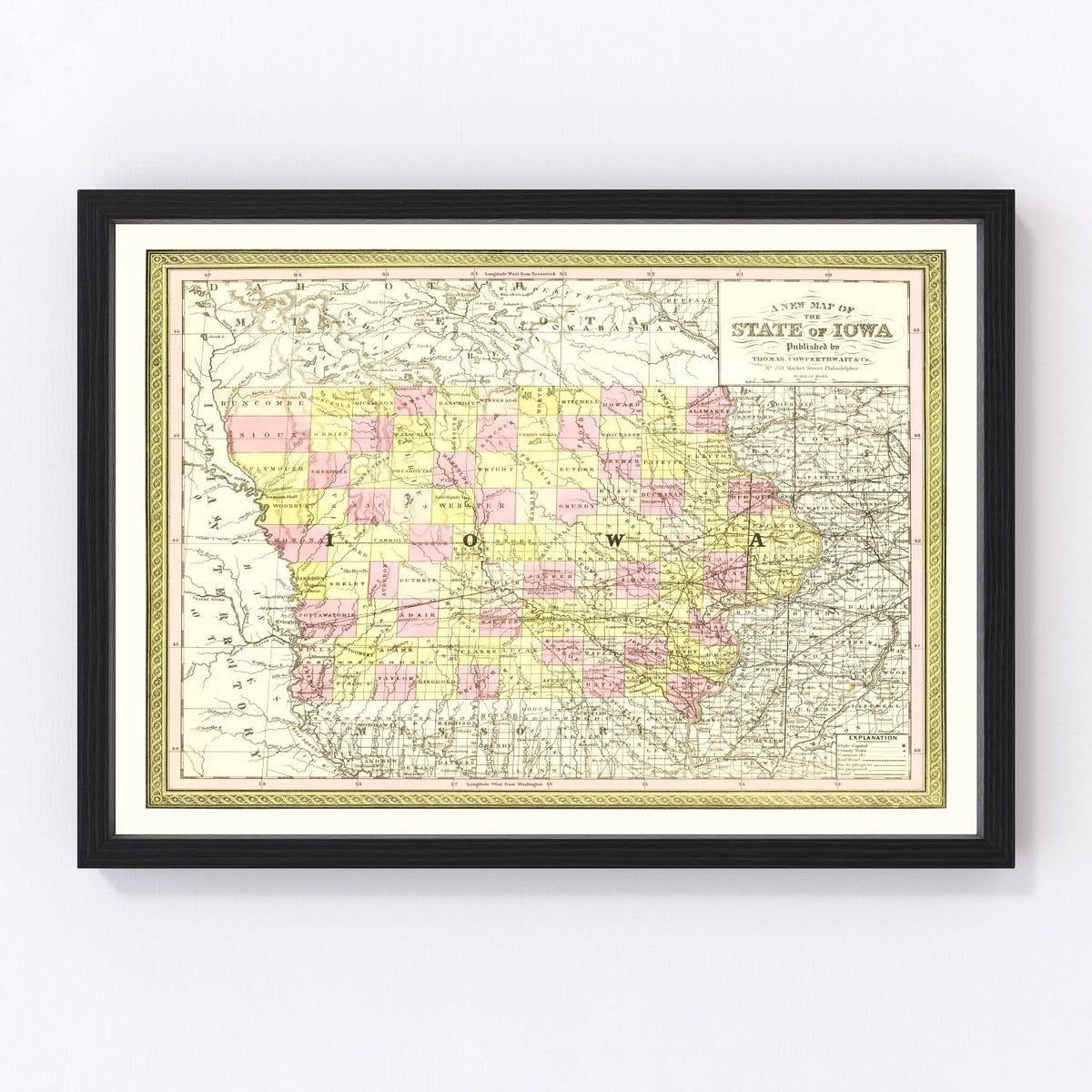 Iowa Vintage Map 1855