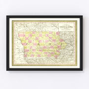 Iowa Vintage Map 1855