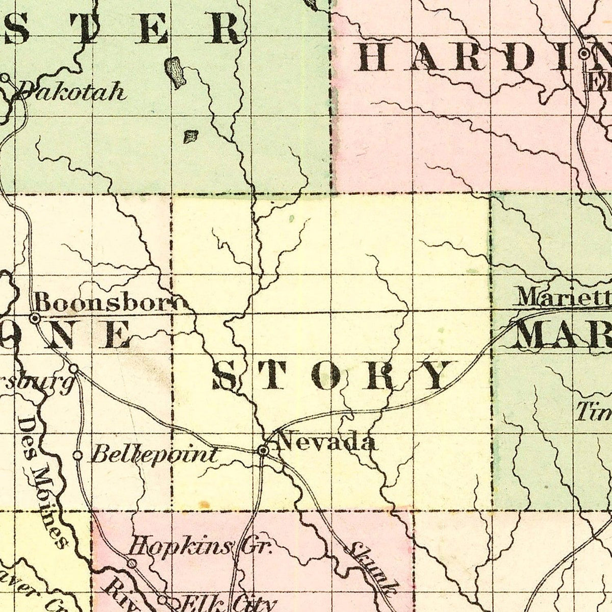 Restored historic details from the 1856 state map of County, Iowa