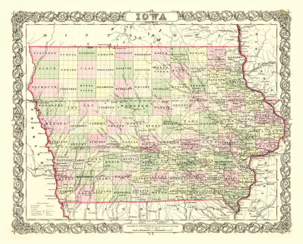 Vintage Map of Iowa 1856 print style example