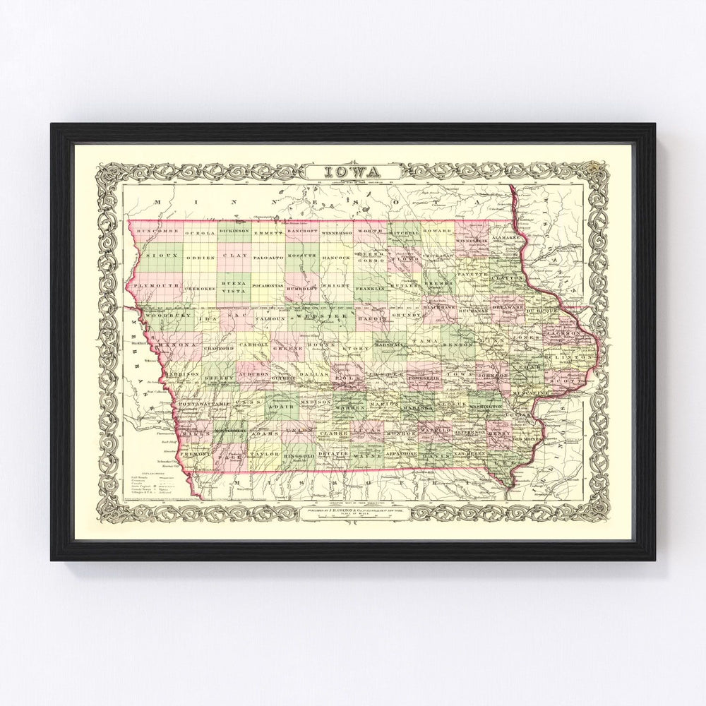 Iowa Vintage Map 1856