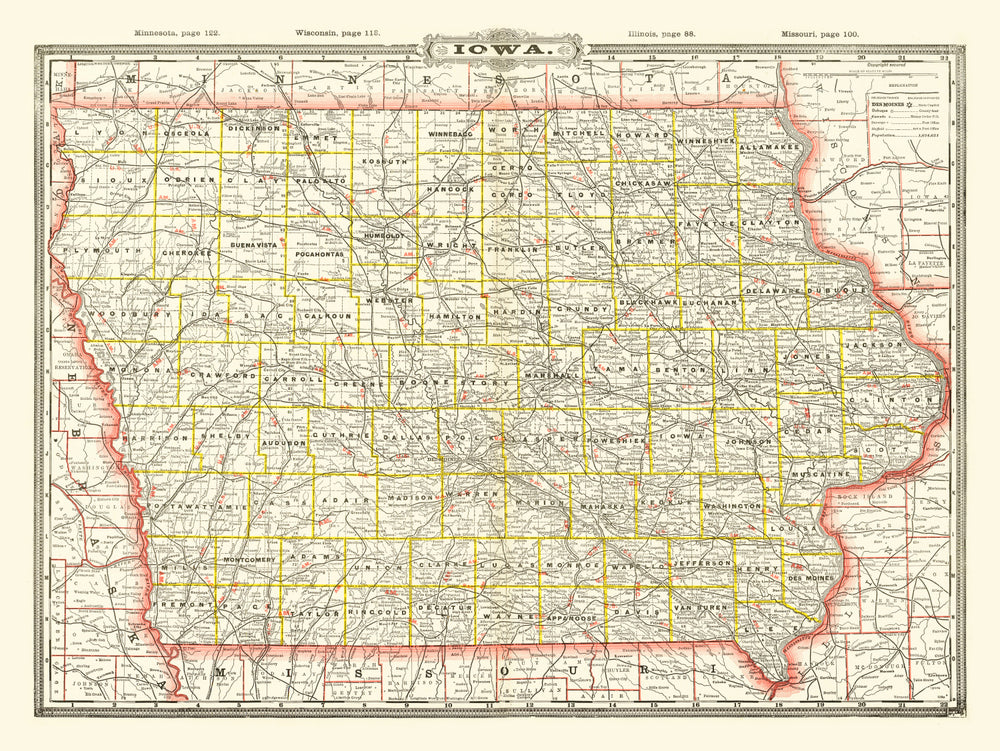 Vintage Map of Iowa 1888 print style example