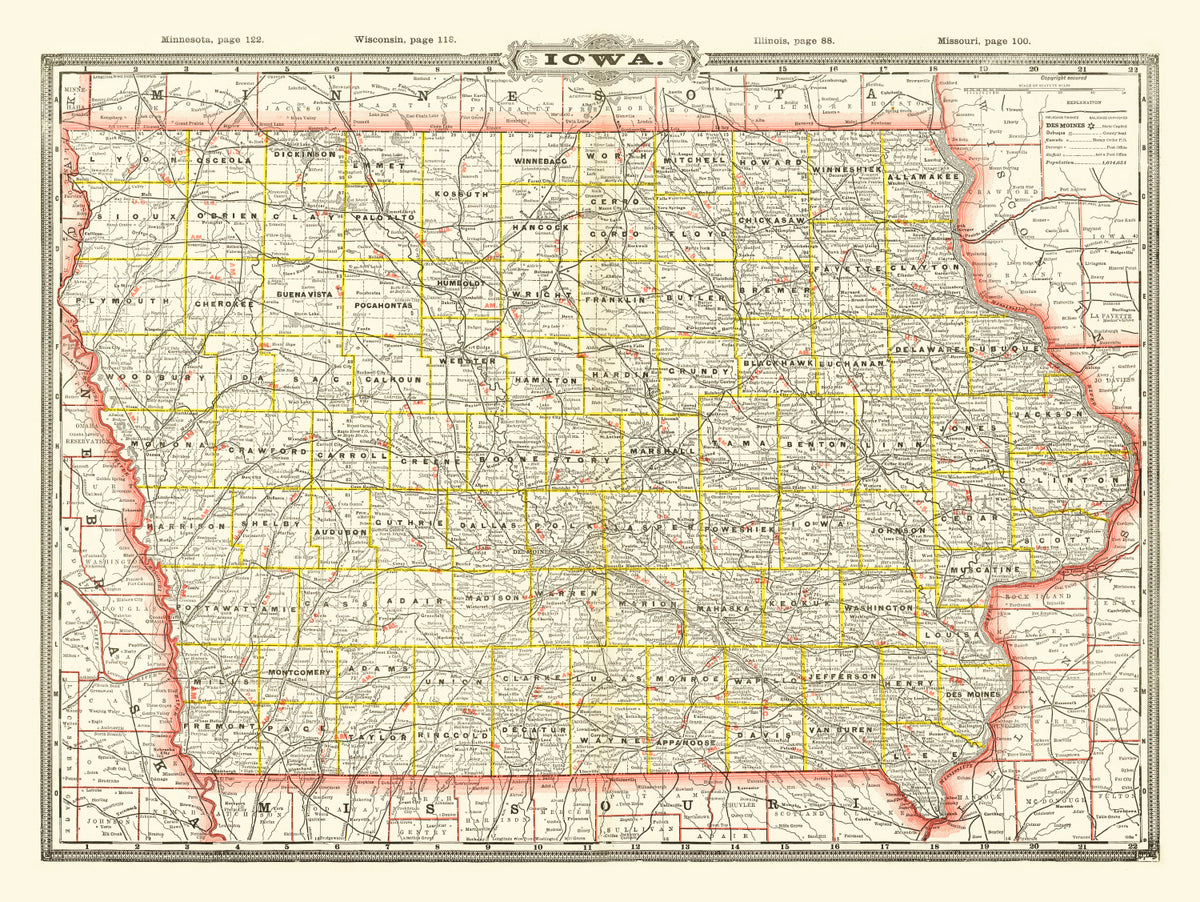 Preview of Vintage Map of Iowa 1888