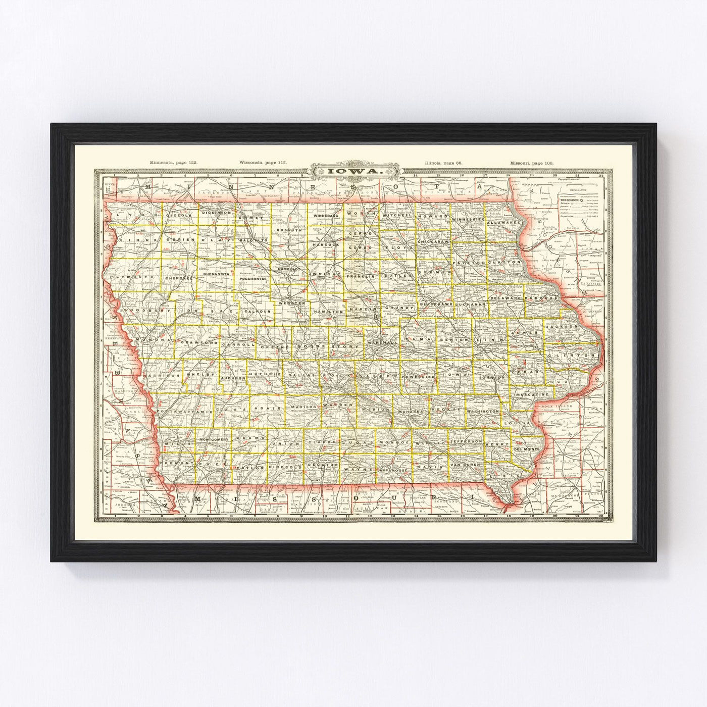 Iowa Vintage Map 1888