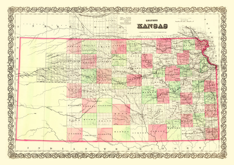 Size comparison using Vintage Map of Kansas 1871