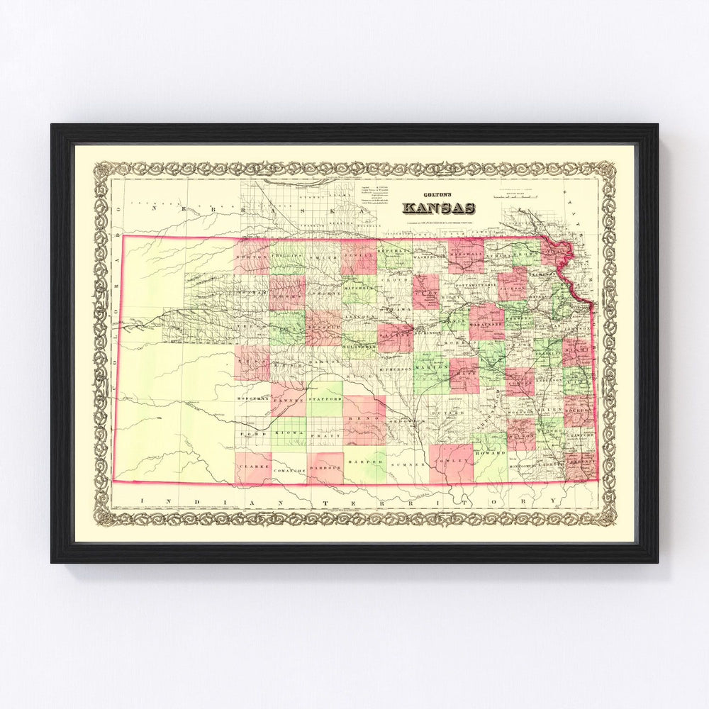 Kansas Vintage Map 1871