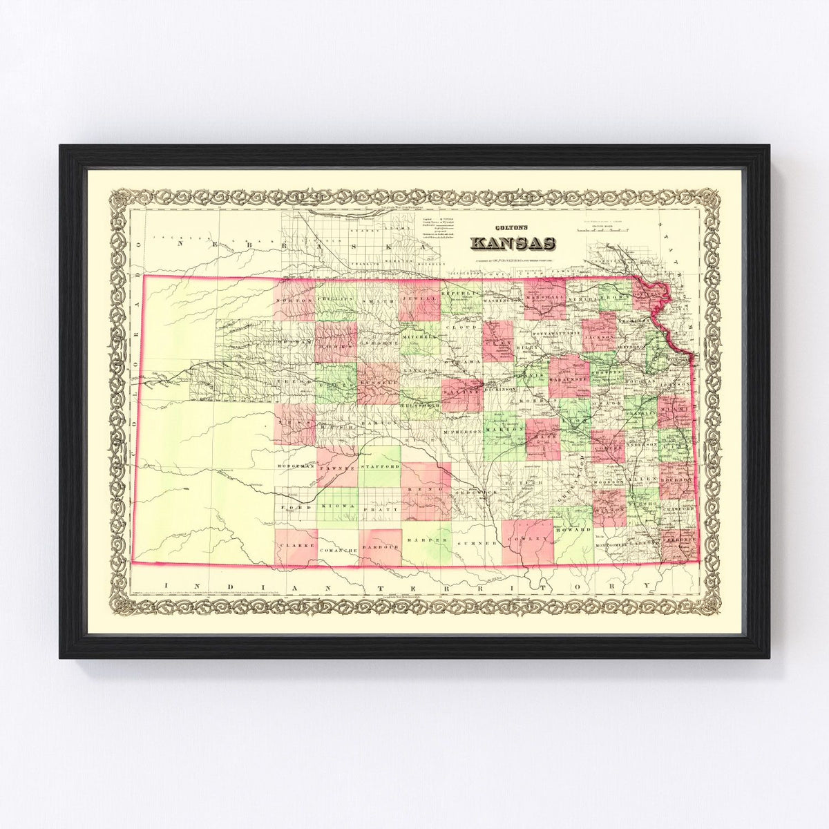 Kansas Vintage Map 1871