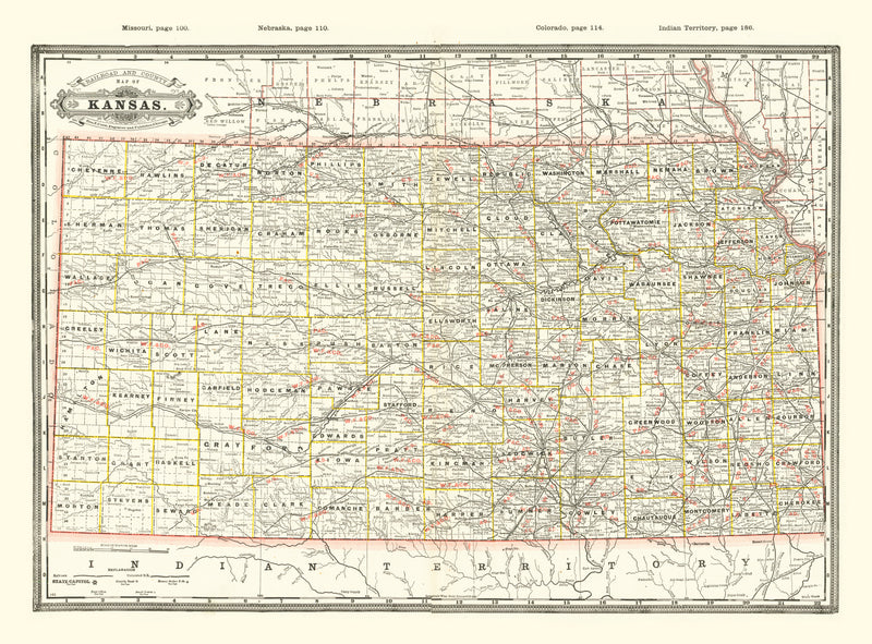 Size comparison using Vintage Railroad Map of Kansas 1888