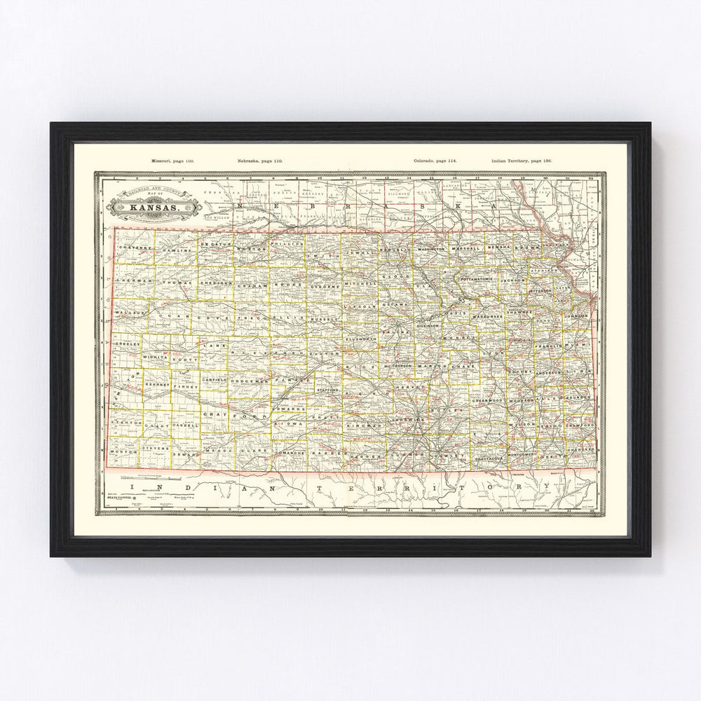 Kansas Vintage Map 1888