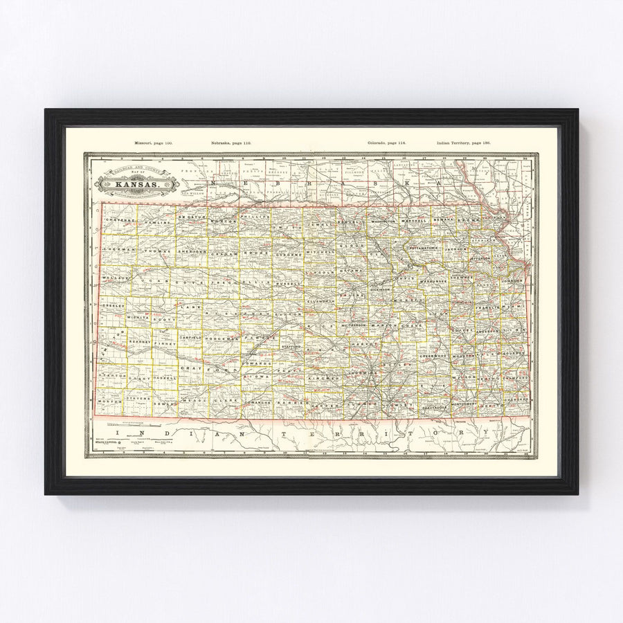 Vintage Railroad Map of Kansas 1888