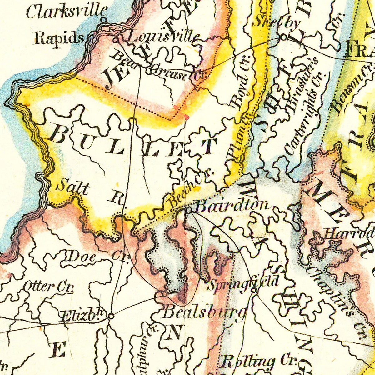 Restored historic details from the 1814 state map of County, Kentucky