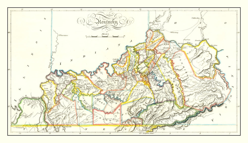 Vintage Map of Kentucky 1814 print style example