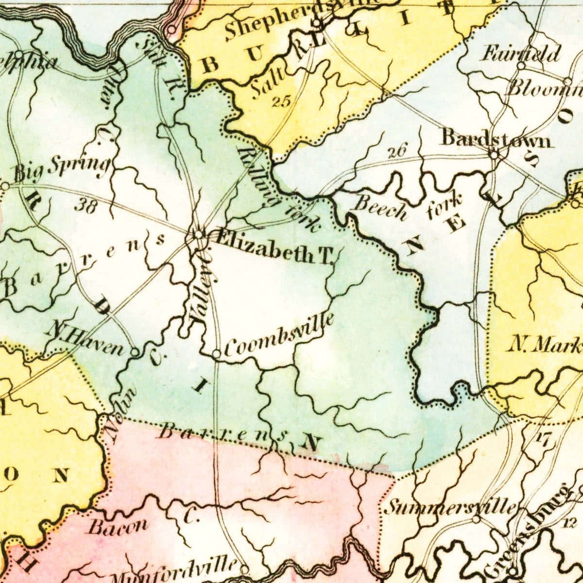 Restored historic details from the 1823 state map of County, Kentucky