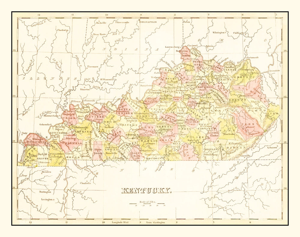 Vintage Map of Kentucky 1835 print style example