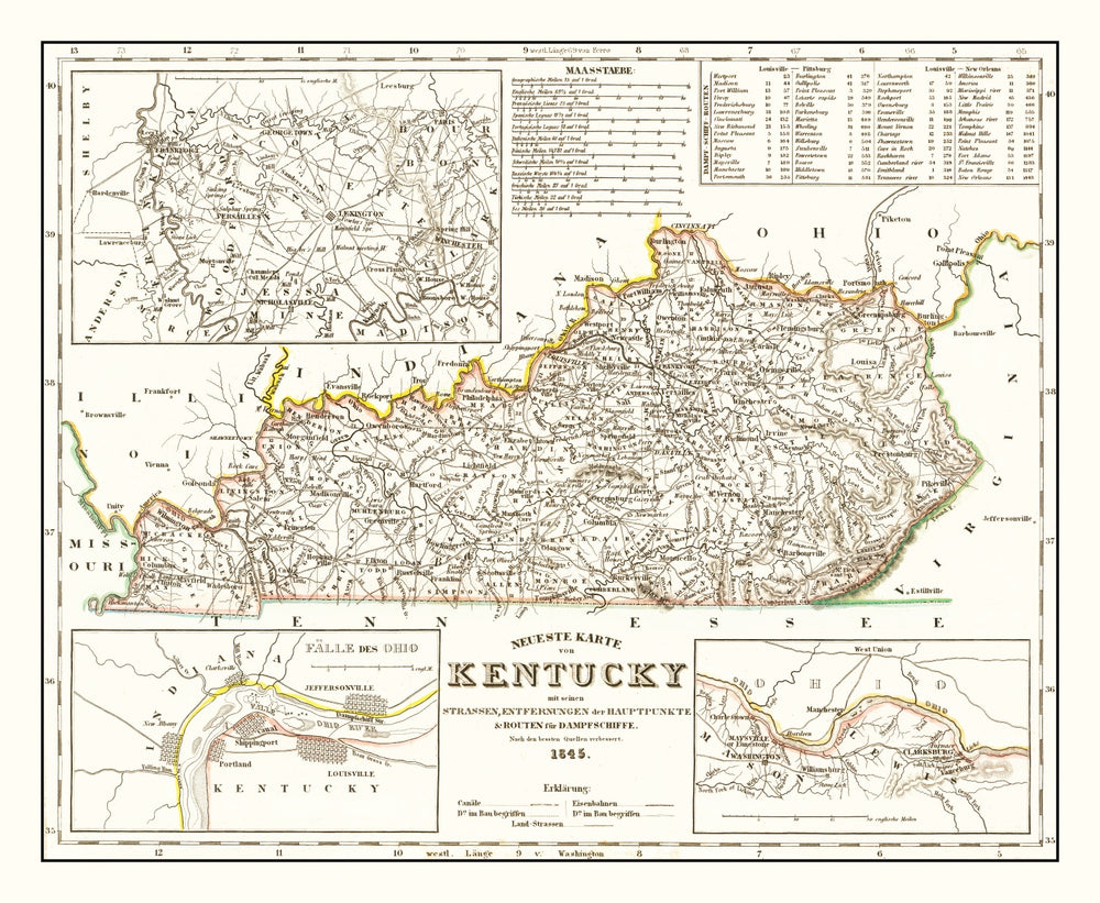 Vintage Map of Kentucky 1845 print style example