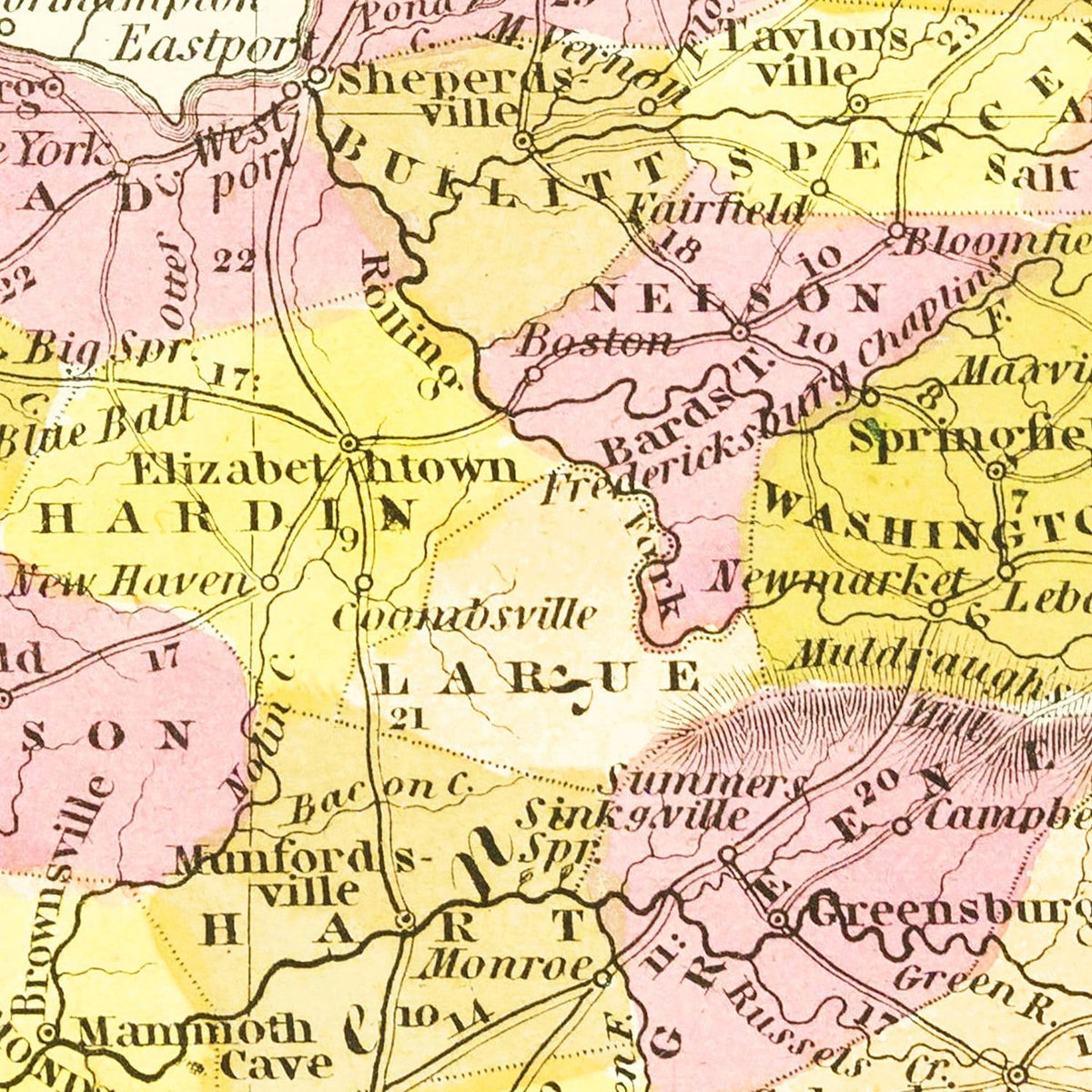 Restored historic details from the 1847 state map of County, Kentucky